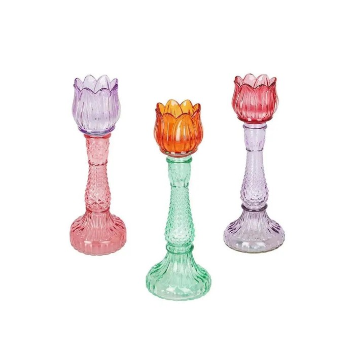 PORTACANDELA VETRO TULIPANO 29.CM. 3 ASSORTITI